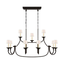 Load image into Gallery viewer, Flemish Linear Pendant Light in Aged Iron/Linen Shade.
