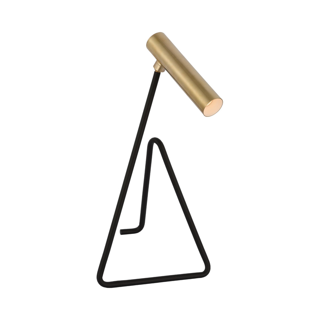 Flesso LED Desk Lamp in Matte Black/Antique-Burnished Brass.