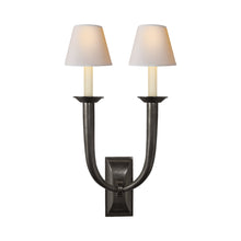 Load image into Gallery viewer, French Deco Horn Double Wall Light in Bronze (Natural Paper).
