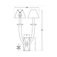 Load image into Gallery viewer, French Deco Horn Double Wall Light - line drawing.
