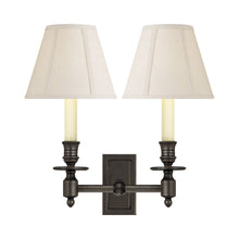 Load image into Gallery viewer, French Double Library Wall Light in Bronze/B Linen Shade.
