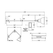Load image into Gallery viewer, French Library Double Arm LED Wall Light - line drawing.
