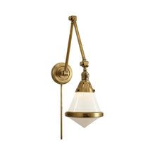 Load image into Gallery viewer, Gale Library Wall Light in Hand-Rubbed Antique Brass/White Glass.
