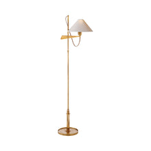 Load image into Gallery viewer, Hargett Bridge Arm Floor Lamp in Hand-Rubbed Antique Brass/Natural Paper.
