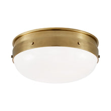 Load image into Gallery viewer, Hicks Flush Mount Ceiling Light in Hand-Rubbed Antique Brass (Medium).
