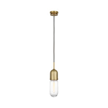 Load image into Gallery viewer, Junio LED Mini Pendant Light in Hand-Rubbed Antique Brass/Clear Glass.

