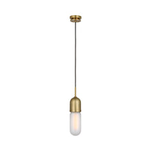 Load image into Gallery viewer, Junio LED Mini Pendant Light in Hand-Rubbed Antique Brass/Frosted Glass.
