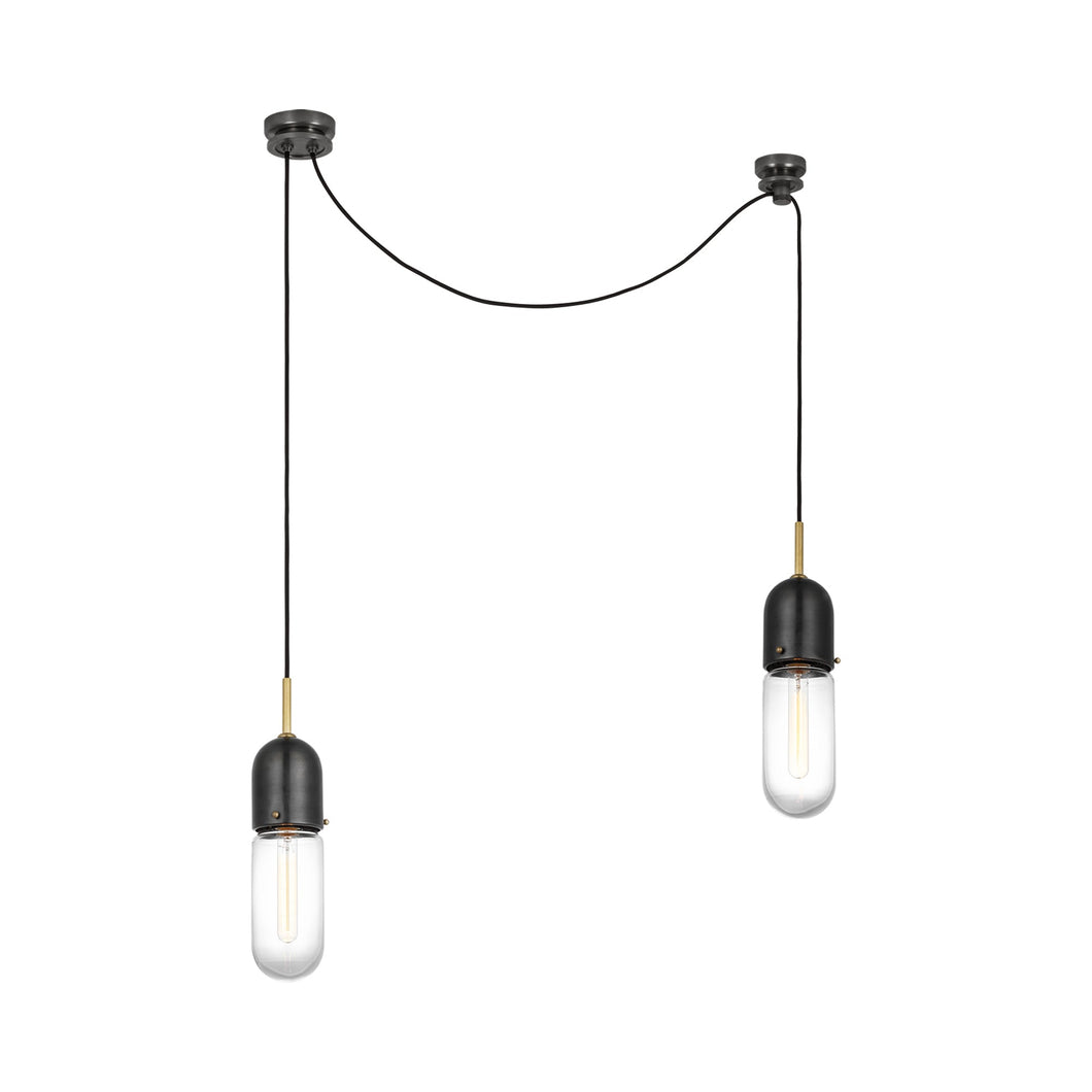 Junio LED Multi Light Pendant Light in Bronze/Brass/Clear Glass (2-Light).