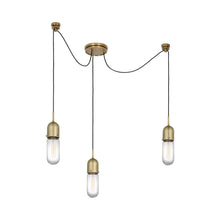 Load image into Gallery viewer, Junio LED Multi Light Pendant Light in Hand-Rubbed Antique Brass/Clear Glass (3-Light).
