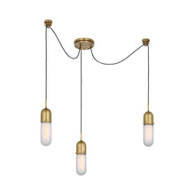 Load image into Gallery viewer, Junio LED Multi Light Pendant Light in Hand-Rubbed Antique Brass/Frosted Glass (3-Light).

