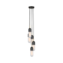 Load image into Gallery viewer, Junio LED Multi Light Pendant Light in Bronze/Brass/Frosted Glass (5-Light).
