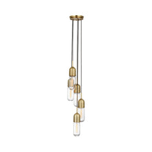 Load image into Gallery viewer, Junio LED Multi Light Pendant Light in Hand-Rubbed Antique Brass/Clear Glass (5-Light).
