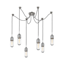 Load image into Gallery viewer, Junio LED Multi Light Pendant Light in Polished Nickel/Clear Glass (6-Light).
