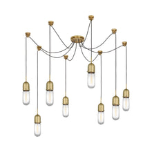 Load image into Gallery viewer, Junio LED Multi Light Pendant Light in Hand-Rubbed Antique Brass/Clear Glass (8-Light).
