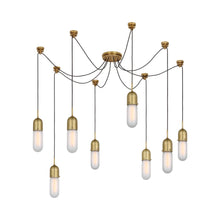 Load image into Gallery viewer, Junio LED Multi Light Pendant Light in Hand-Rubbed Antique Brass/Frosted Glass (8-Light).
