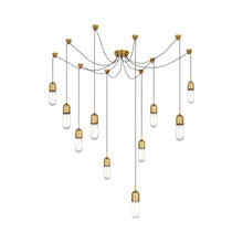 Load image into Gallery viewer, Junio LED Multi Light Pendant Light in Hand-Rubbed Antique Brass/Clear Glass (10-Light).
