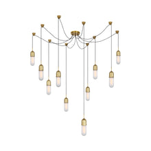 Load image into Gallery viewer, Junio LED Multi Light Pendant Light in Hand-Rubbed Antique Brass/Frosted Glass (10-Light).

