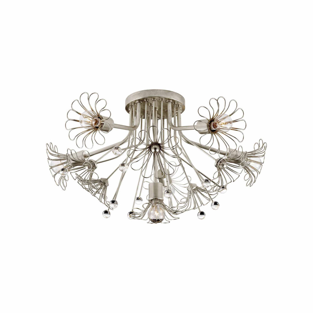 Keaton Bouquet Flush Mount Ceiling Light in Burnished Silver Leaf.