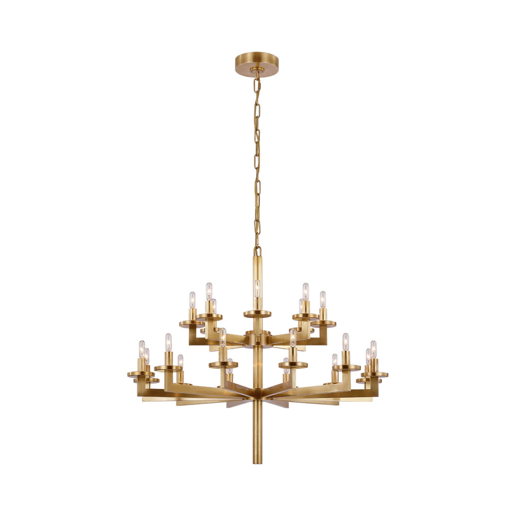 Liaison Double Tier Chandelier in Antique-Burnished Brass.