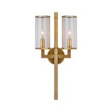 Load image into Gallery viewer, Liaison Double Wall Light in Antique-Burnished Brass/Clear.
