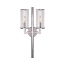 Load image into Gallery viewer, Liaison Double Wall Light in Polished Nickel/Clear.
