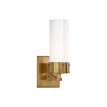 Load image into Gallery viewer, Marais Bath Wall Light in Hand-Rubbed Antique Brass/White Glass (Medium).
