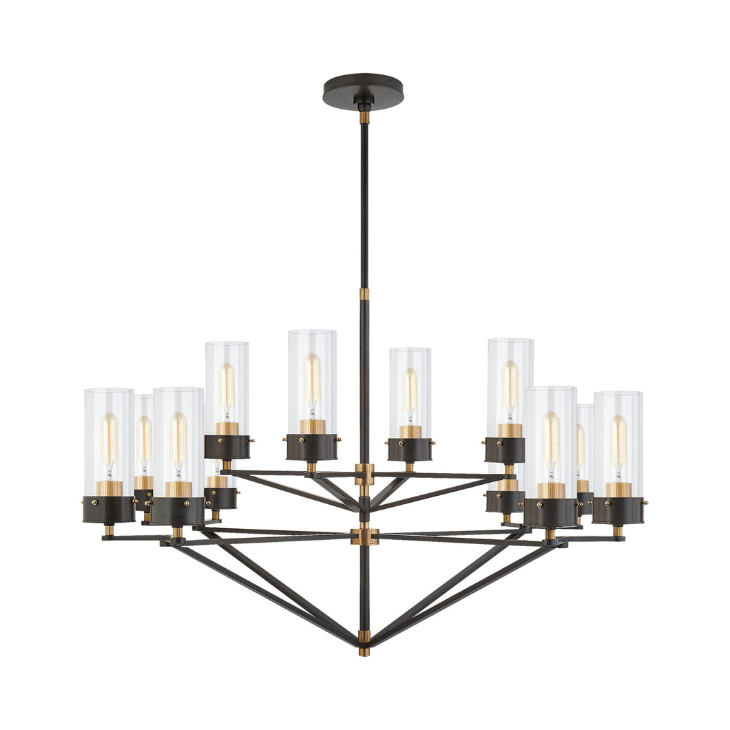 Marais Chandelier in Bronze/Hand-Rubbed Antique Brass/Clear Glass.