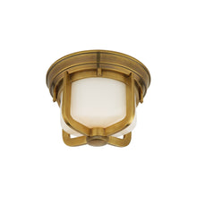 Load image into Gallery viewer, Milton Outdoor Flush Mount Ceiling Light in Hand-Rubbed Antique Brass (Small).
