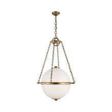 Load image into Gallery viewer, Modern Globe Pendant Light in Antique-Burnished Brass.
