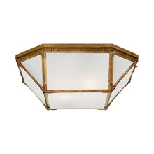 Load image into Gallery viewer, Morris Flush Mount Ceiling Light in Gilded Iron/Frosted Glass (Large).
