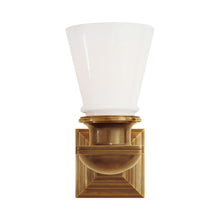 Load image into Gallery viewer, New York Subway Bath Wall Light in Hand-Rubbed Antique Brass.
