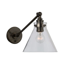 Load image into Gallery viewer, Parkington Swing Arm LED Wall Light in Single Arm/Bronze/Clear Glass.
