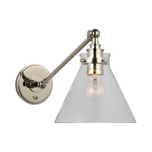Load image into Gallery viewer, Parkington Swing Arm LED Wall Light in Single Arm/Polished Nickel/Clear Glass.
