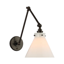 Load image into Gallery viewer, Parkington Swing Arm LED Wall Light in Double Arm/Bronze/White Glass.
