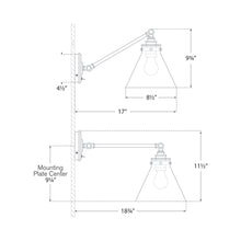 Load image into Gallery viewer, Parkington Swing Arm LED Wall Light- line drawing.
