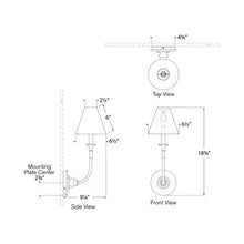 Load image into Gallery viewer, Piaf Wall Light - line drawing.
