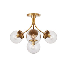 Load image into Gallery viewer, Prescott Semi Flush Ceiling Light in Soft Brass/Clear(Medium).
