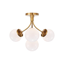 Load image into Gallery viewer, Prescott Semi Flush Ceiling Light in Soft Brass/White(Medium).
