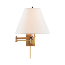 Load image into Gallery viewer, Primitive Swing Arm Wall Light in Hand-Rubbed Antique Brass/Linen.
