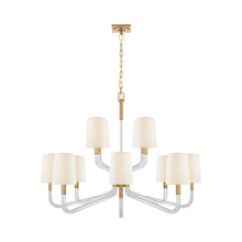Load image into Gallery viewer, Reagan Chandelier in Antique-Burnished Brass and Crystal/Linen Shades (Grande).

