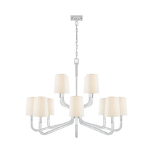 Load image into Gallery viewer, Reagan Chandelier in Polished Nickel and Crystal/Linen Shades (Grande).
