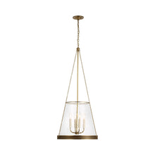 Load image into Gallery viewer, Reese LED Pendant Light in Soft Brass/Clear Glass (Medium).

