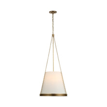 Load image into Gallery viewer, Reese LED Pendant Light in Soft Brass/Linen (Medium).

