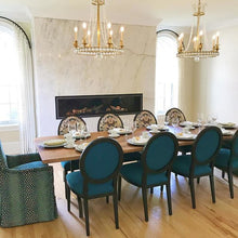 Load image into Gallery viewer, Regency Chandelier in dining room.
