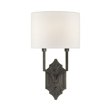 Load image into Gallery viewer, Silhouette Fretwork Wall Light in Bronze/Linen.
