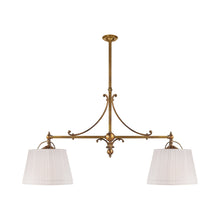 Load image into Gallery viewer, Sloane Double Shop Pendant Light in Antique-Burnished Brass/Linen.
