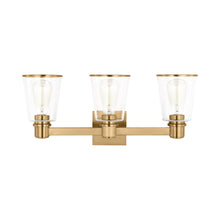 Load image into Gallery viewer, Alessa Vanity Wall Light in Burnished Brass (3-Light).
