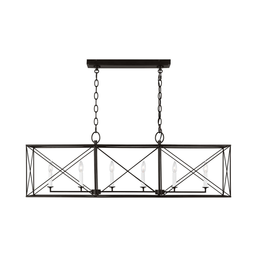 Beatrix Linear Pendant Light in Aged Iron.