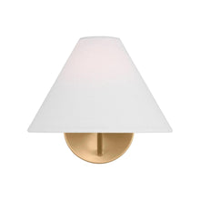 Load image into Gallery viewer, Burke Bath Wall Light in Satin Brass.
