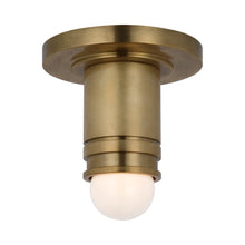 Load image into Gallery viewer, Top Hat Mini Monopoint LED Flush Mount Ceiling Light in Hand-Rubbed Antique Brass.
